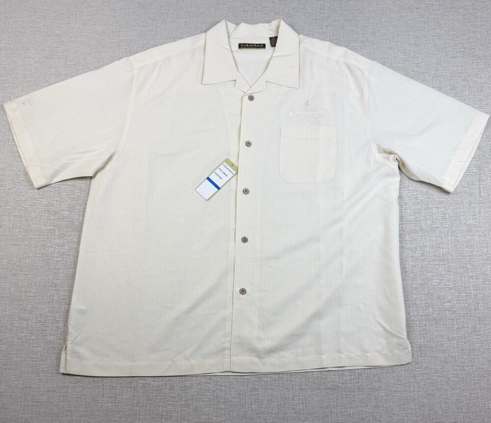 Cubavera Men’s XL Ivory Camp Shirt Chesapeake Energy Logo Rayon